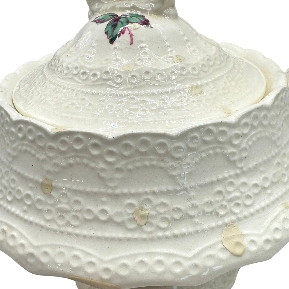 Spode Jewel Copeland England Sugar‎ Bowl Footed Rose Floral Lid Antique